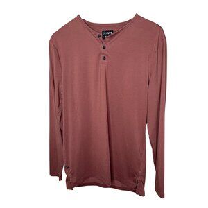 Cuts Clothing Split-Hem Henley Long Sleeve Shirt Med Orange Pink